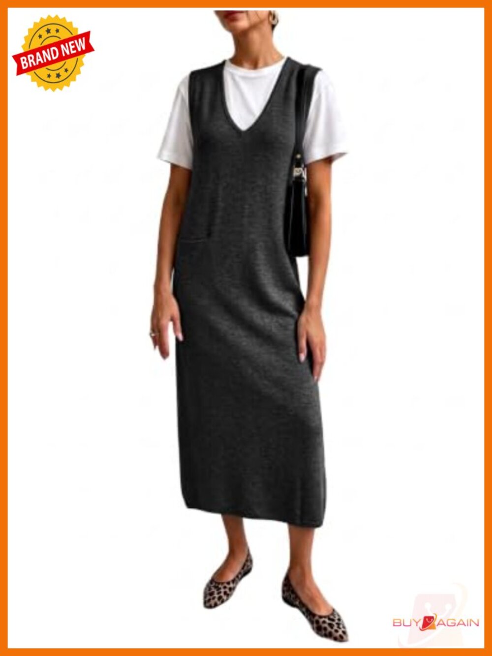 Wenrine Womens Sleeveless Sweater Dress V Neck Knit Tank Maxi Dress